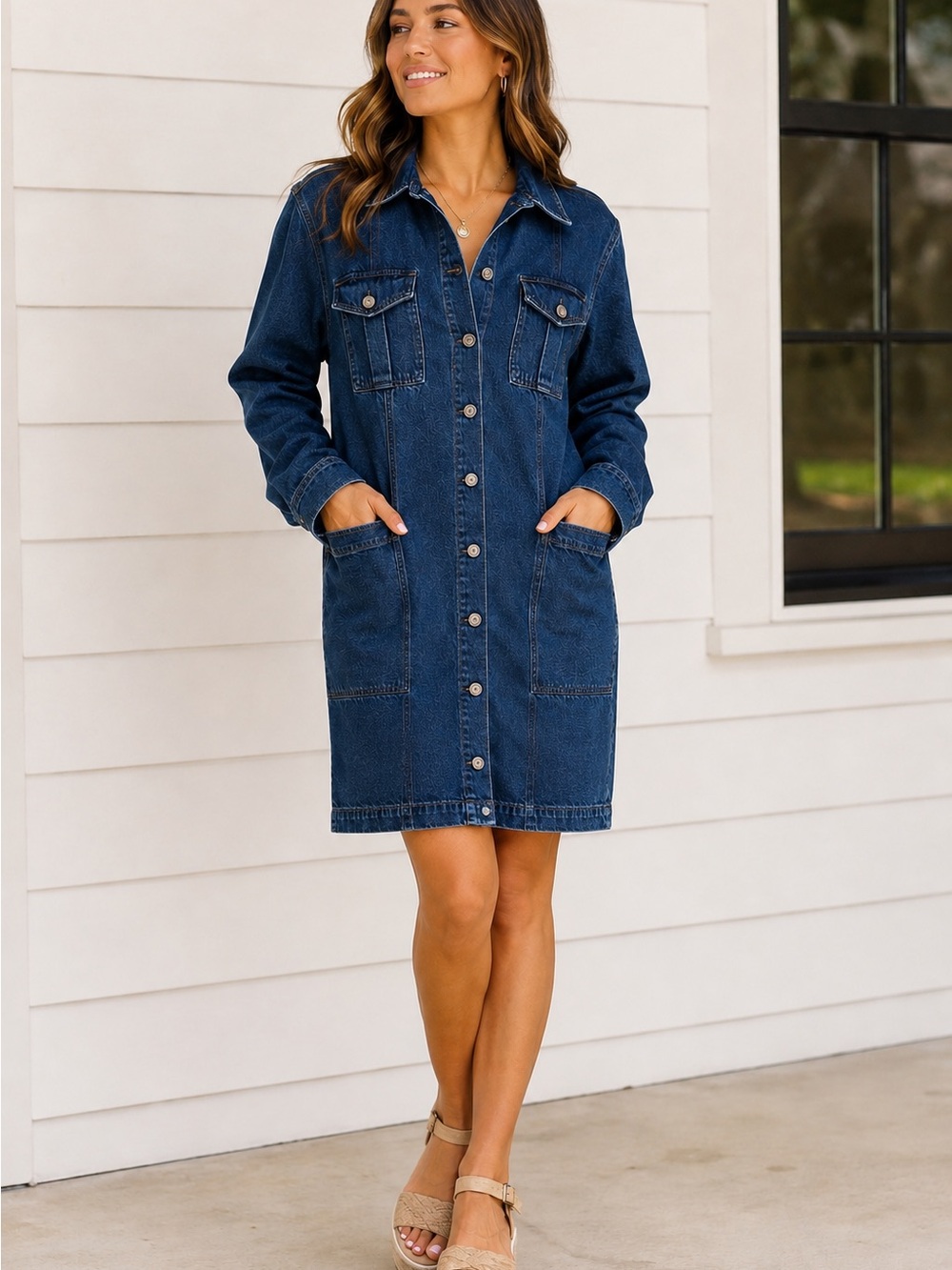 Classic Dark Blue Denim Shirt Jacket Dress